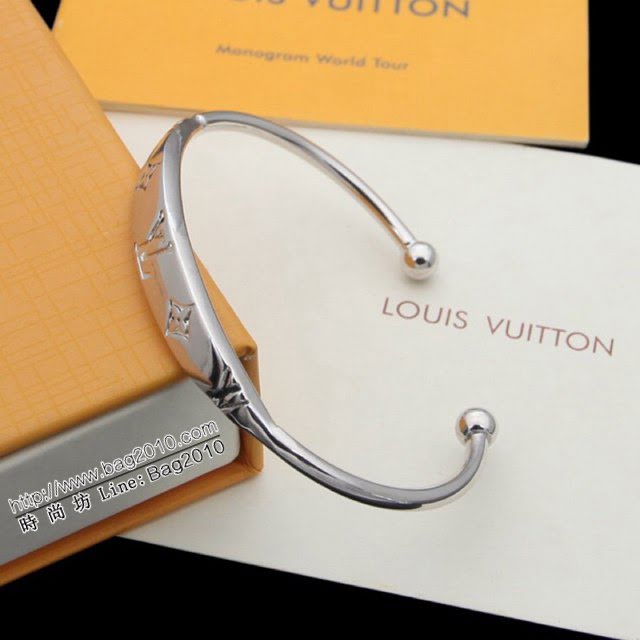 Louis Vuitton新款飾品 路易威登新款半圓開口手鐲 LV玫瑰金銀色金色字母老花圓珠手環  zglv2235